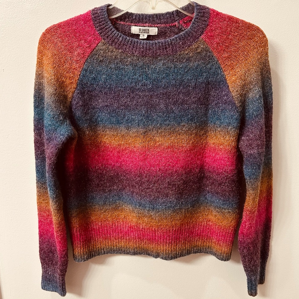 BB Dakota by Steve Madden Cropped Wool Blend Sweater Rainbow Ombré Sz S